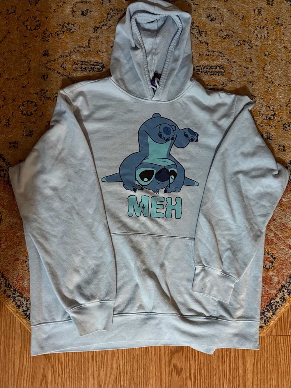 Disney Light Blue Hooded Sweatshirt with Stitch Graphic